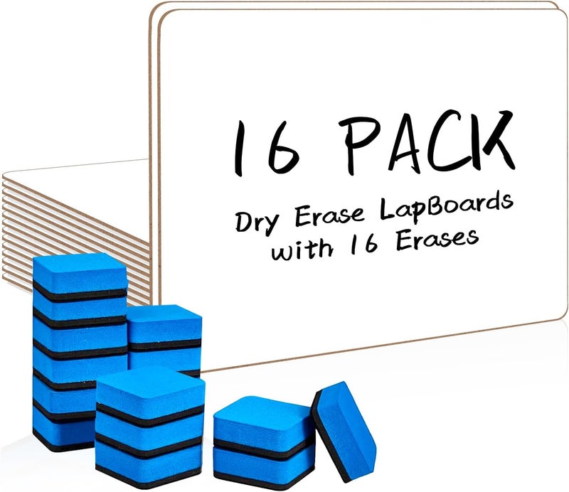 PANDRI Dry Erase LapBoards, 16 Pack Double Sided 12.5 x 9 Inch Whiteboards with 16 Erasers, Dry Erase Boards for Office Students Classroom Teacher Supplies - Image 1